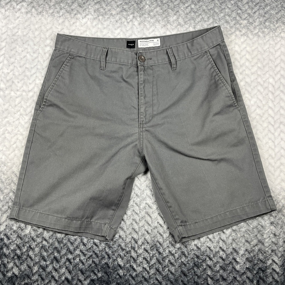RVCA Weekend Fit Chino Shorts Men's Size 36x9 Gray Regular Fit Gorp Outdoor Work